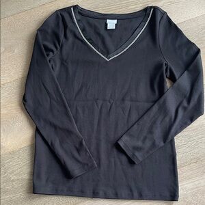 Chico's Black Long Sleeve V-Neck Top